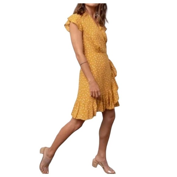 Rails Wrap Dress Koreen Mini Ruffle Marigold Floral Yellow/Gold XS - Picture 1 of 12